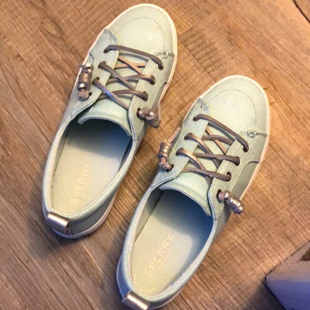 Sperry Crest Vibe Sparkle Crosshatch Linen Sneake, size 6.5, width M